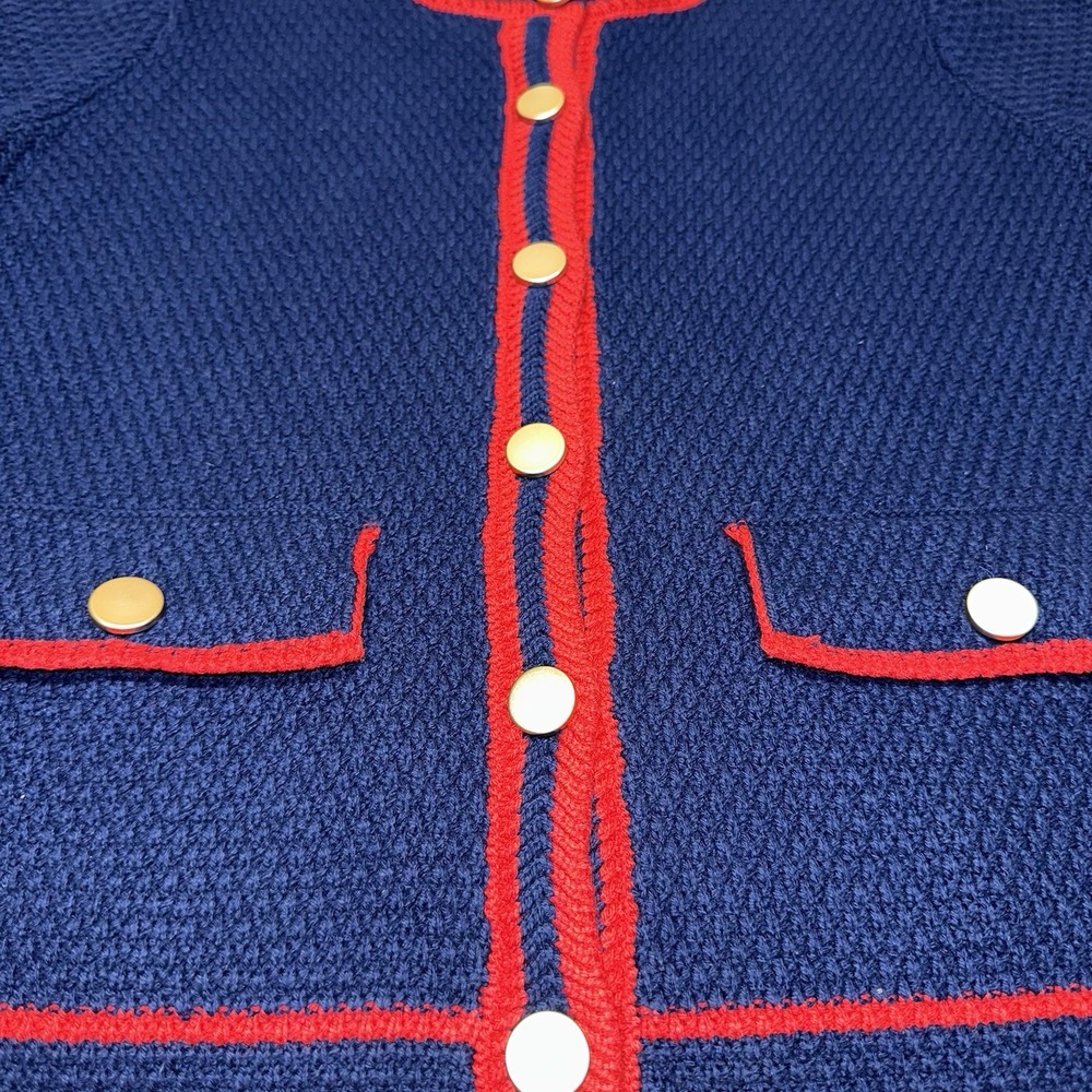 St. John's Bay Navy Blue Red Button Up Nautical Cardigan Knit Sweater Women's XS - Picture 4 of 9